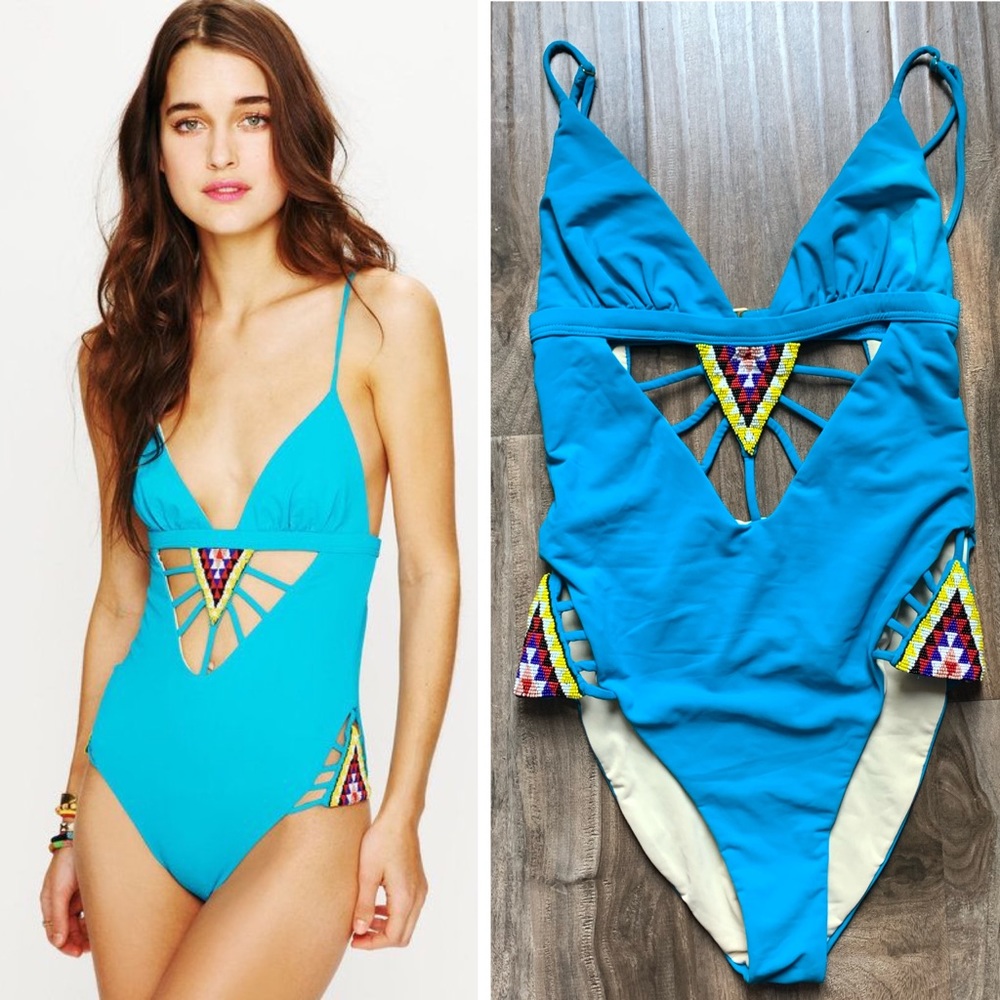 Mara Hoffman Beaded Rays Turquoise One Piece